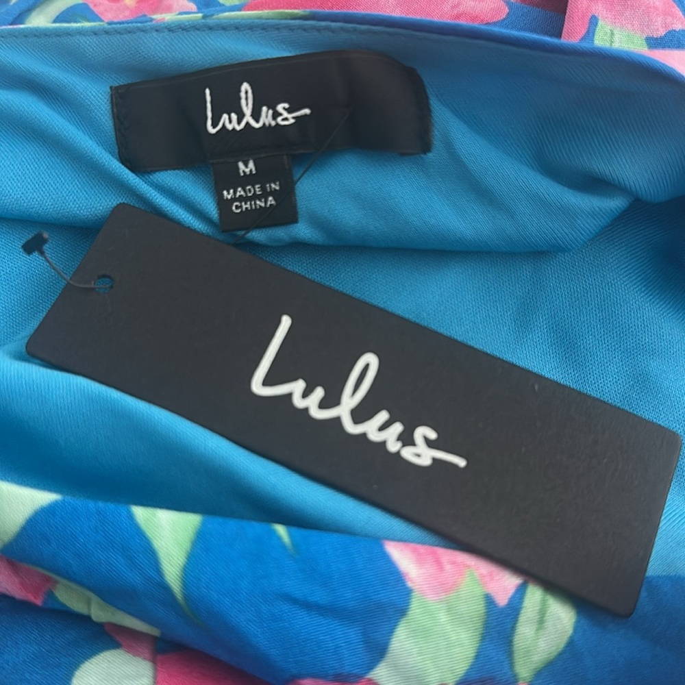 LULUS Thoroughly Sweet Blue Floral Print One-Shoulder Mini Dress Pink Blue Sz M - Picture 5 of 13